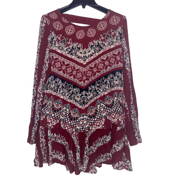 Free People size Large Smooth Talked Open Back Ruffle Hem Bohemian Tunic Dress - Picture 3 of 12